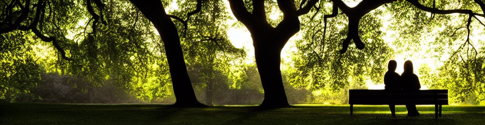 Two silhouettes on park bench