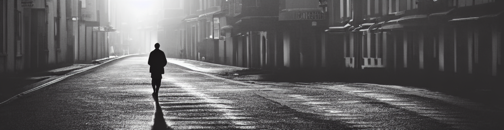One silhouette walking alone