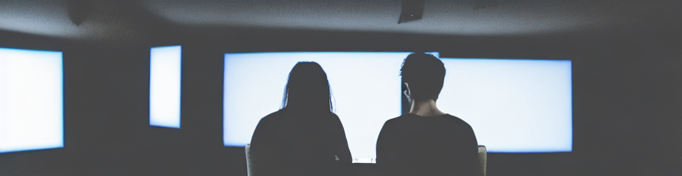 Two silhouettes in cinema