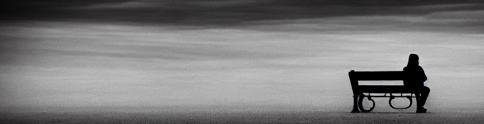 One silhouette alone on bench